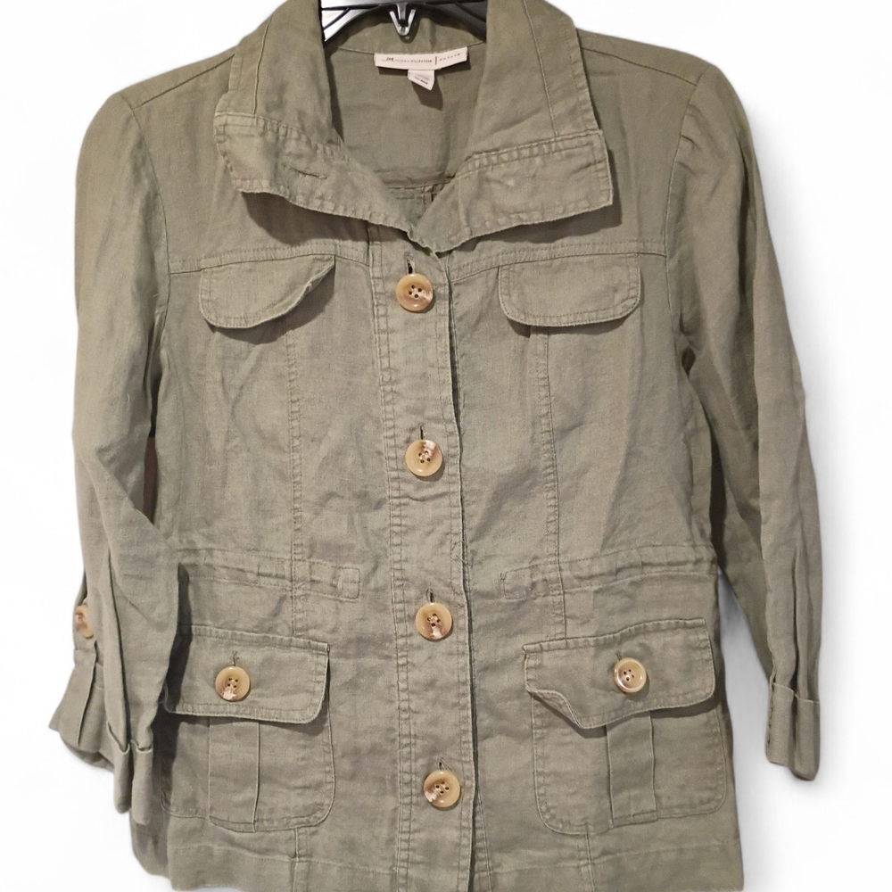 ECU JM Collection Women 6P 100% Linen Cozy Lightweight Summer Jacket‎ 3/4 Sleeve - Picture 2 of 8